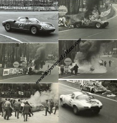 Vintage 1963 photo sequence of Ferrari 250P S/N 0812 on fire at the 24 Heures du Mans Vintage 1963 photo sequence of Ferrari 250P S/N 0812 on fire at the 24 Heures du Mans