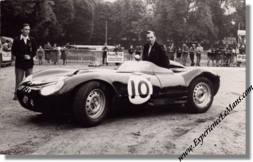 Vintage 1958 photo of Lister Jaguar 10 at scrutineering at the Le Mans 24